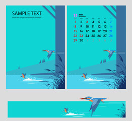 翡翠のいる川のカレンダ,表紙デザイン,バナー