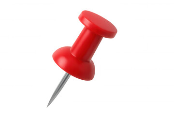 Red pushpin icon pointing direction, marking location, office supply, 3d render with transparent background
