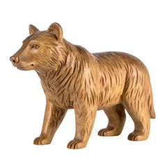 Hand carved wooden bear stands facing left against a black background.