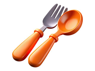 Fototapeta premium Stylized 3D Rendered Fork and Spoon with Orange Handles on Transparent Background