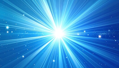 Blue radial burst emitting light with scattered stars and sparkles