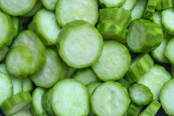 The texture of fresh green loofah (Luffa acutangula) pieces