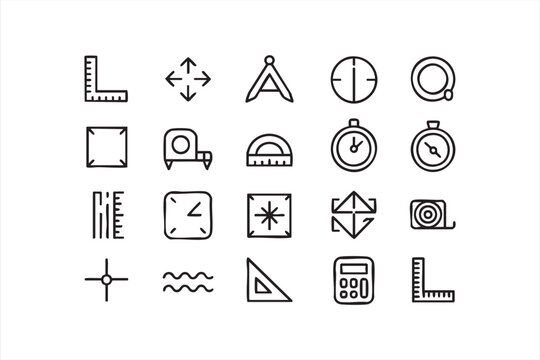 Vector measurement and geometry icons for engineering and architectural design