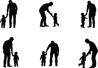 Parent and child silhouette vector illustration, family bonding moments, black and white graphic art, caring relationship concept, emotional connection design