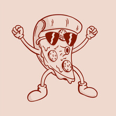 Hand Drawn Pizza Slice in Vintage Cartoon Style