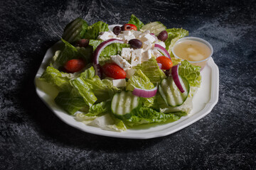 Fresh Greek Salad with Feta Cheese, Olives, and Vegetables — Mediterranean Cuisine
