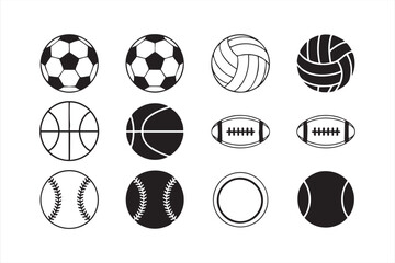 Fototapeta premium Minimalist sports equipment symbols including soccer, basketball, and tennis balls