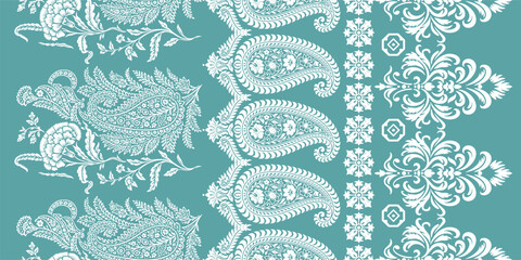 floral pattern vintage ethnic modern embroidery texture boho design vector illustration hand drawn flower motif branches leaves wallpaper seamless background border.	
