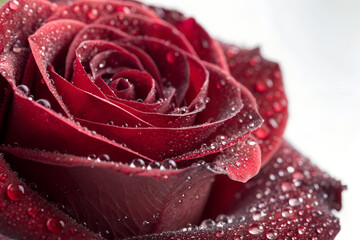 Close-up of Red Rose with Water Droplets on Petals.
