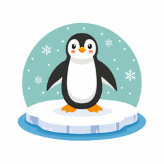 Obraz premium Flat vector of a penguin standing on ice with a snowy background, cartoonish style, simple and clean lines