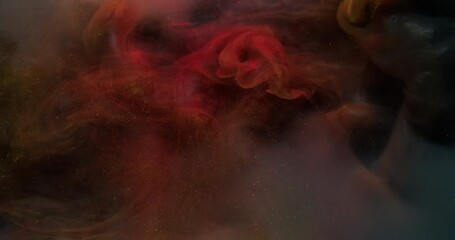 Ink water. Glitter fume wave. Defocused orange pink blue color rainbow splash cloud liquid particles spreading on abstract background. - Powered by Adobe