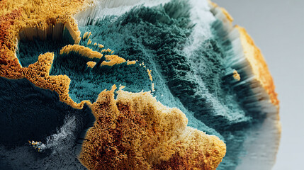 Hyperrealistic abstract data globe floating in clean white space, symbolizing global connectivity, digital networks, and futuristic technology in a minimalist style.
