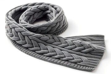 Gray Knitted Winter Scarf &ndash; Soft Braided Wool Neck Warmer for Cold Weather.
