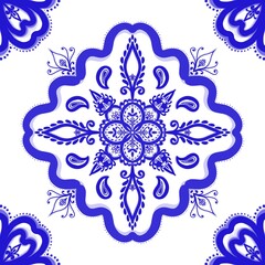 Seamless pattern with blue tiles