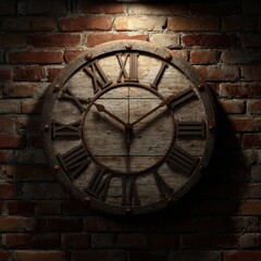 Fototapeta premium Rustic Roman Numeral Clock on Weathered Brick Wall.