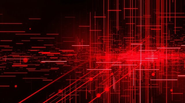 Abstract red geometric lines create a complex network, representing data flow and technology in a visually striking digital landscape, and futuristic design.