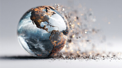 Hyperrealistic abstract data globe floating in clean white space, symbolizing global connectivity, digital networks, and futuristic technology in a minimalist style.
