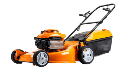 Orange lawn mower isolated on transparent background