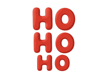 Christmas Ho Ho Ho text in red clay lettering. Festive winter holiday greeting in naive childish style. Isolated cartoon vector element for festive decoration and seasonal design.