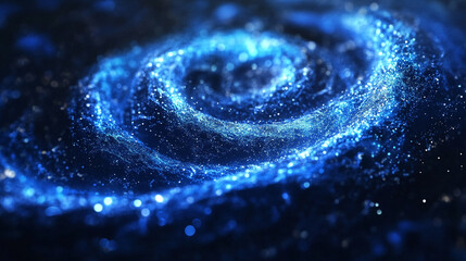 A glowing digital spiral floats suspended in the dark void of space. Hyperrealistic neon light traces its curves, casting subtle reflections and emphasizing its futuristic, abstract, and high-tech pre