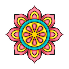 Pink Yellow Floral Mandala Design Simple Geometric Flower Shape Circular Pattern Graphic Element