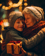 Heartfelt Hug Between Grandmother and Grandson on Christmas
