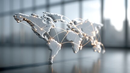 Global supply chain visualization business network interactive infographic modern office environment aerial view simplified concepts