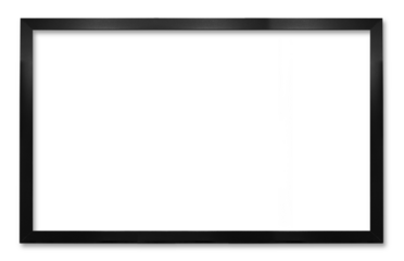 Sleek, horizontal black metal picture frame with thick, modern border. The center is completely tranparent and blank, providing ample copy space for text or images.