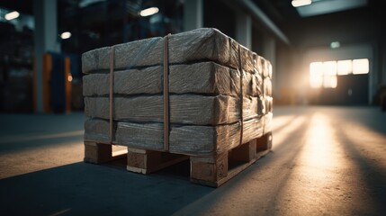 Industrial pallet of components warehouse product photography industrial environment low angle standardized inventory management