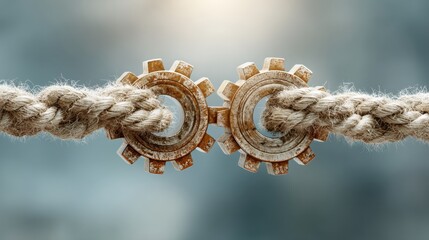 Connected gears symbolizing unity and collaboration industrial workshop macro photography soft background abstract concept
