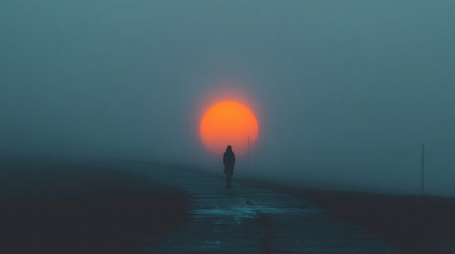 A faceless figure with a glowing silhouette walks into foggy sunlight, creating a mysterious, ethereal scene of light, shadow, and surreal atmosphere. - Powered by Adobe