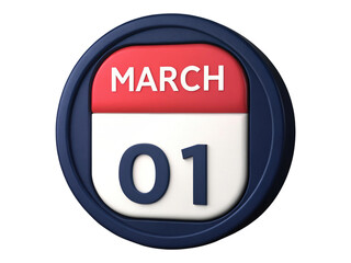 March First Date Calendar Icon 3D Illustration Annual Event Reminder Important Appointment Day
