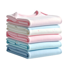 Stacked baby sleep sacks in pastel colors are neatly folded.