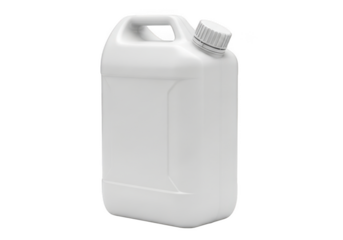White plastic gallon jug with handle and screw cap, liquid container, chemical storage, industrial grade, isolated on transparent background