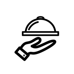 Fototapeta premium Tray in hand simple icon, restaurant sign vector for web site Computer and mobile app. Vector