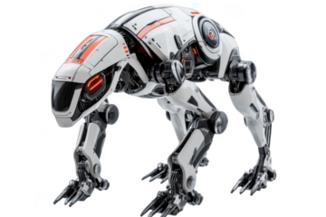Futuristic robotic quadrupedal creature illustration - sci-fi mechanical animal concept art - rendered 3d model isolated on transparent background