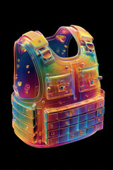 Tactical vest with vibrant iridescent colors glowing on black