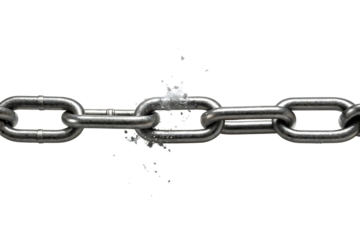 Broken metal chain representing strength weakness and freedom on a black background indicating overcoming obstacles and challenges