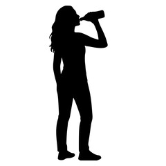 Stylish Young Girl Drinking Cold Beverage Silhouette