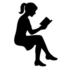 Sitting Woman Reading Book with Ponytail - Profile Vector