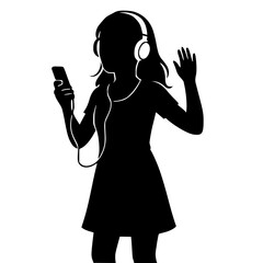 Stylish Girl Listening to Music on Headphones Silhouette