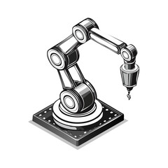 Industrial Robotic Arm Vector Illustration With Drilling Tool Depicting Modern Automation Technology And Mechanical Engineering Design
