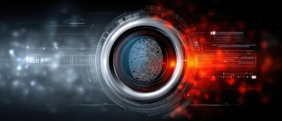 security design interface responsive concept. Futuristic design featuring a fingerprint and digital elements on a dark background.