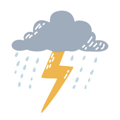 Cartoon Rain Cloud with Lightning Thunderstorm