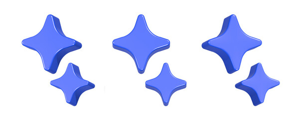 3d rendering design of blue sparkle or glimmer icon symbol 
