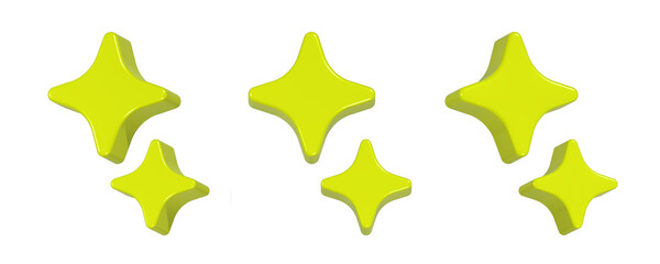 3d rendering design of yellow sparkle or glimmer symbol icon