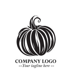 Pumpkin Logo Symbol in Black on the White Background Minimalist Vegetable Vector Illustration