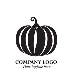 Pumpkin Logo Symbol in Black on the White Background Minimalist Vegetable Vector Illustration