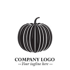 Pumpkin Logo Symbol in Black on the White Background Minimalist Vegetable Vector Illustration