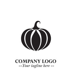 Pumpkin Logo Symbol in Black on the White Background Minimalist Vegetable Vector Illustration